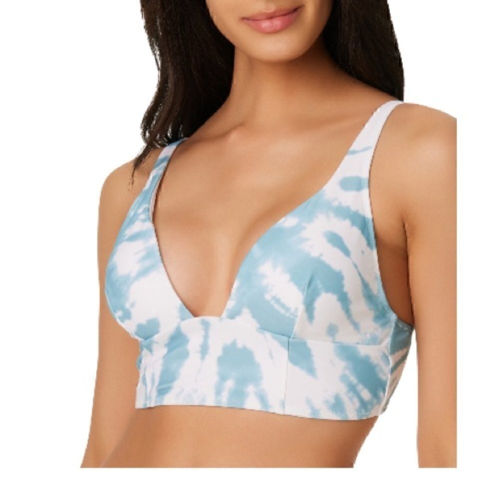 MSRP $48 Bar III Womens Spiraling Long-Line Bikini Top Aqua Size Large